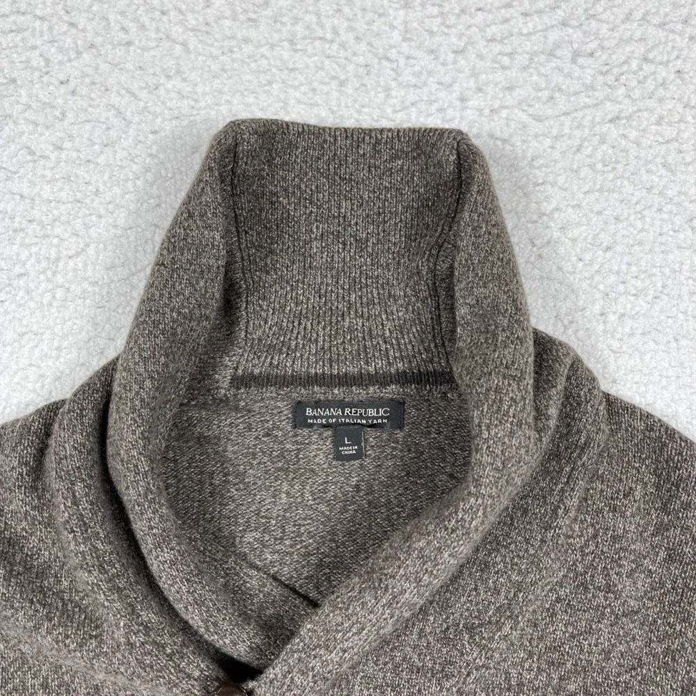 Banana Republic Shawl Collar Sweater Mens Large Brown Italian Yarn Knit Pullover